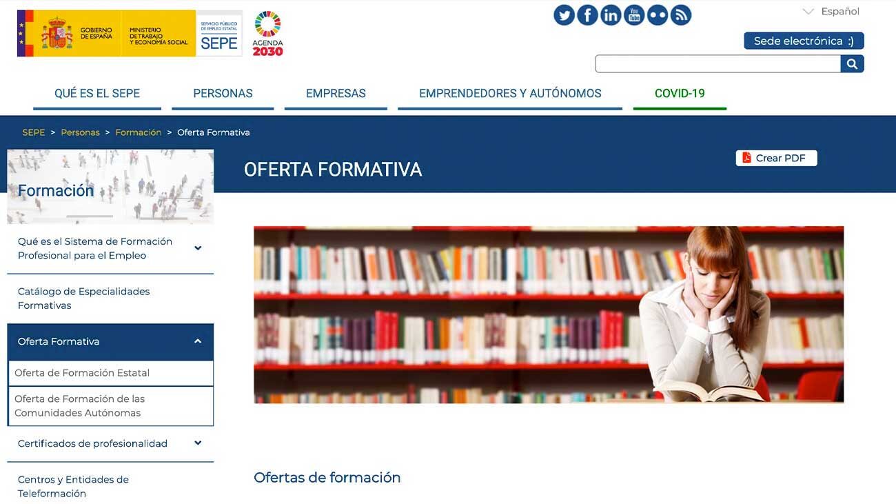 cursos SEPE abierto plazo de inscripción